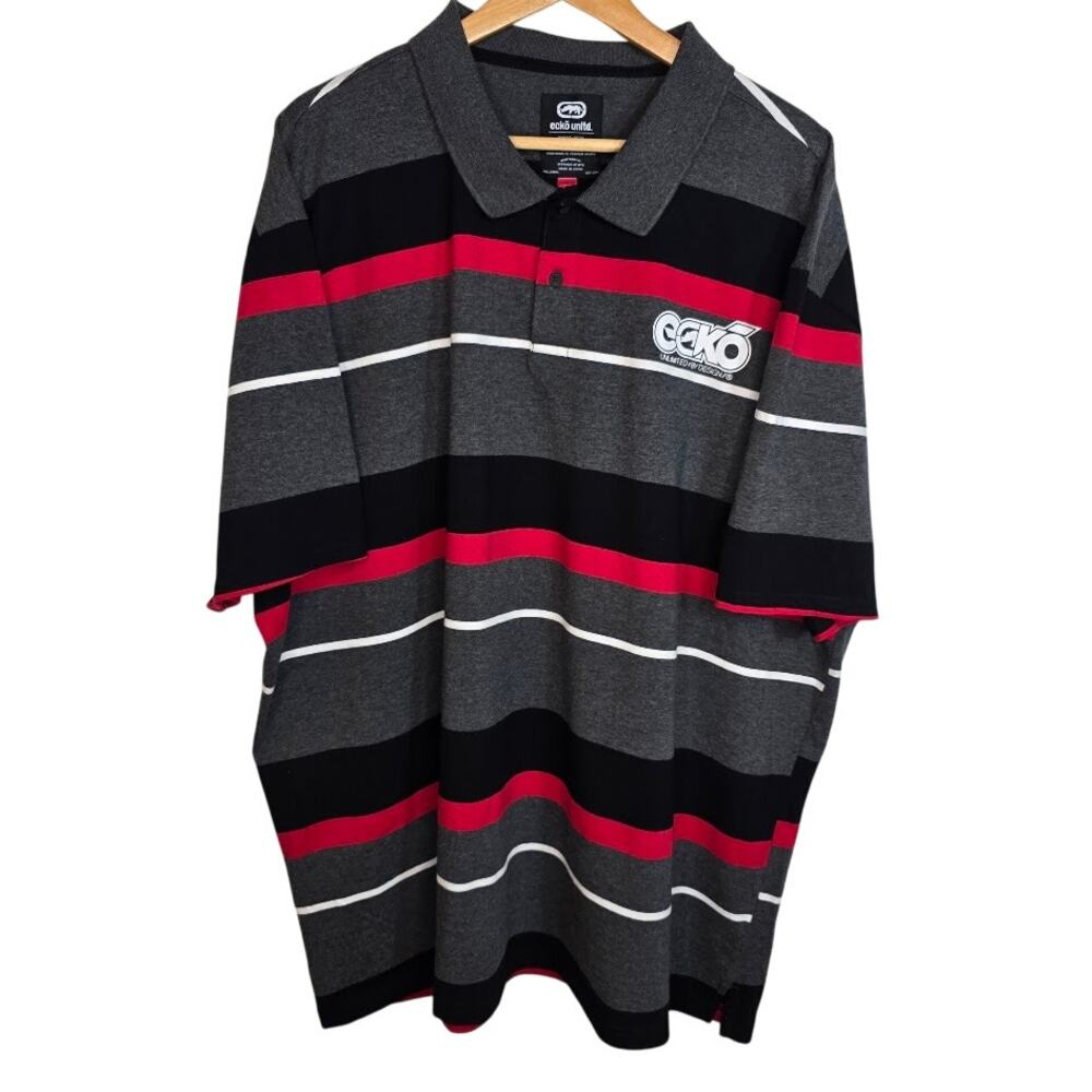 Ecko Unltd. Gray Red White Black Striped Short Sleeve Polo Mens Plus Size 4XL